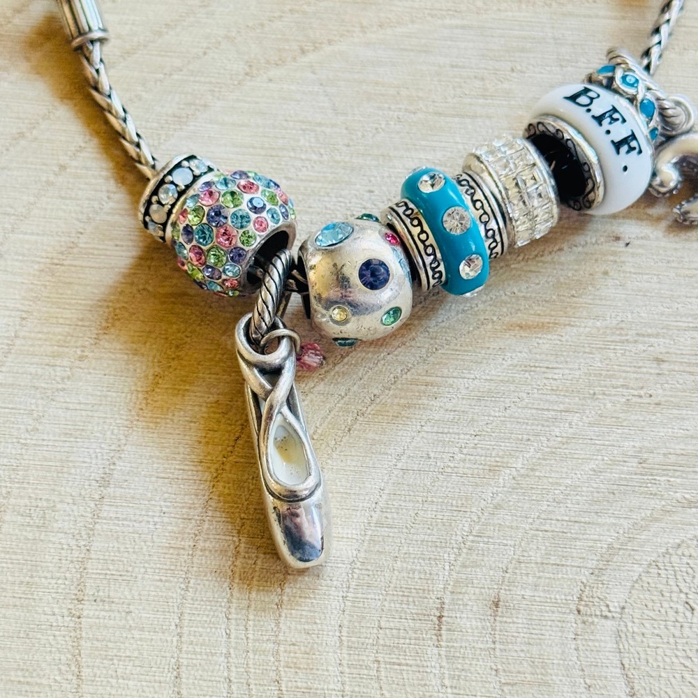 Brighton charm rope chain blue Bracelet Signed BFF Ballet crystal 7 charms 7" - Picture 3 of 6